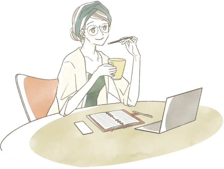 女性がリモートワークをしているイラスト
