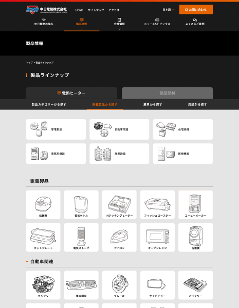 製品検索 搭載製品別 ページ